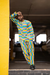 Festival Trousers in Electric Blue Kente - Continent Clothing 
