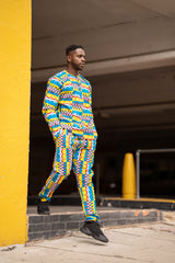 African Matching Set In Amazing Blue Kente - Continent Clothing 