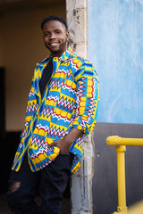 African Shirt In Amazing Blue Kente - Continent Clothing 