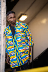 African Shirt In Amazing Blue Kente - Continent Clothing 