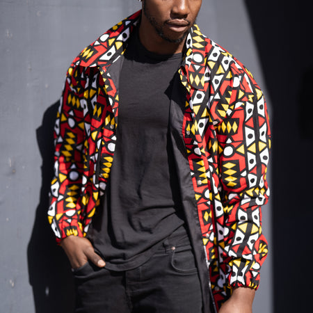 Hooded Jacket In Mud Cloth