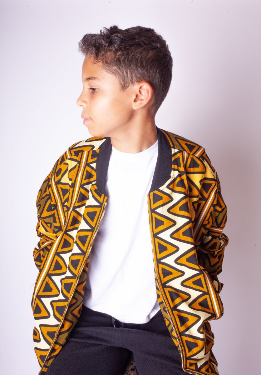 Children's African Bomber Jacket In Earthy Tones Mud Cloth - Continent Clothing 