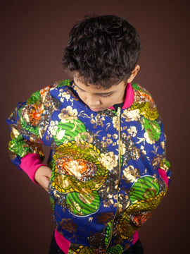 Children's African Jacket In Metallic Blue Gold