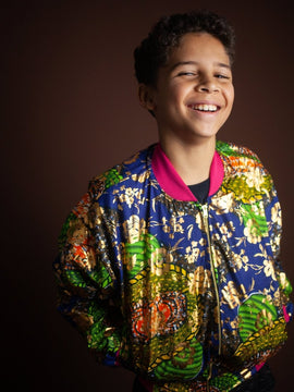Children's African Jacket In Metallic Blue Gold