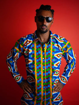 Crazy Blue Kente African Shirt