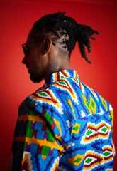 Crazy Blue Kente African Shirt - Continent Clothing 
