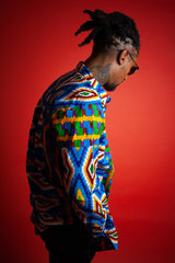 Crazy Blue Kente African Shirt - Continent Clothing 
