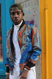 Dashiki Bomber Jacket in Blue African Print - Continent Clothing 