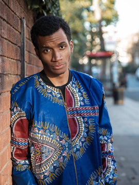 Dashiki Bomber Jacket in Blue African Print