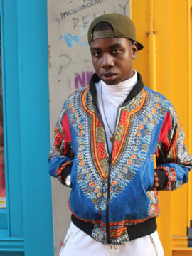 Dashiki Bomber Jacket in Blue African Print