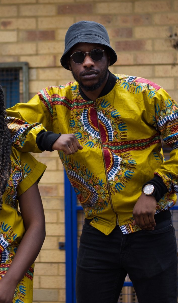 Dashiki Bomber Jacket In Brown African Print - Continent Clothing 