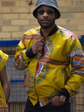 Chaqueta de bombardero Dashiki en impresión africana marrón