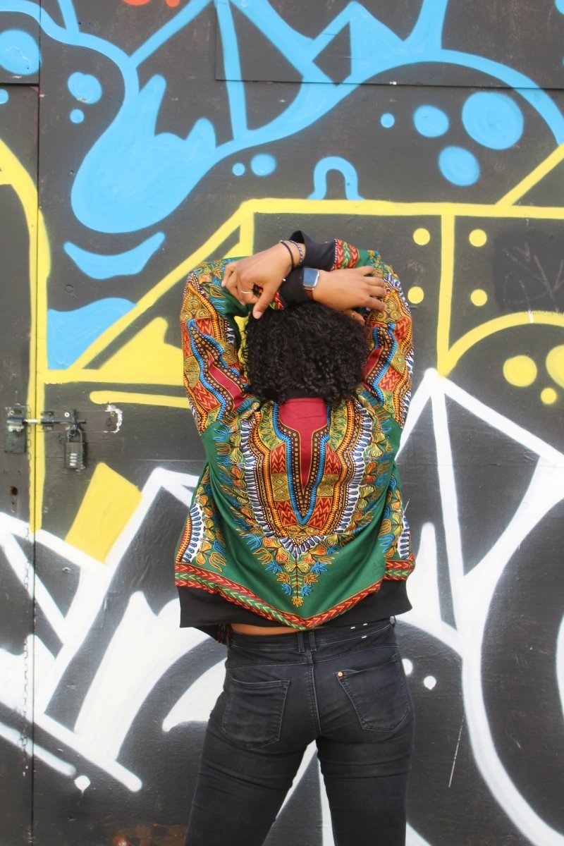 Dashiki Bomber Jacket in Green - Continent Clothing 