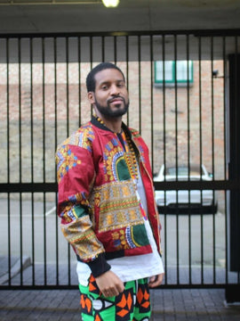 Chaqueta bomber Dashiki con estampado africano rojo