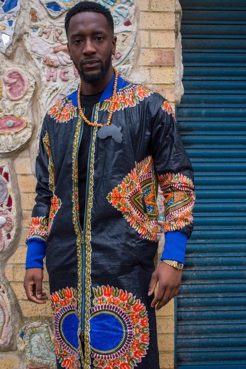 Dashiki Coat in Black and Red Print - Continent Clothing 