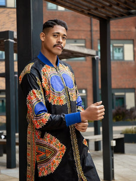 Abrigo Dashiki en estampado negro y rojo