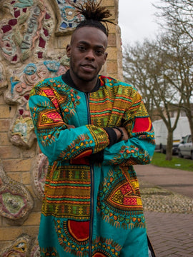 Abrigo Dashiki con estampado africano azul - Abrigo Festival de Verano