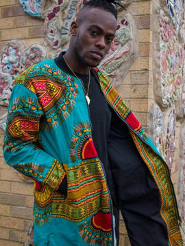 Abrigo Dashiki con estampado africano azul - Abrigo Festival de Verano