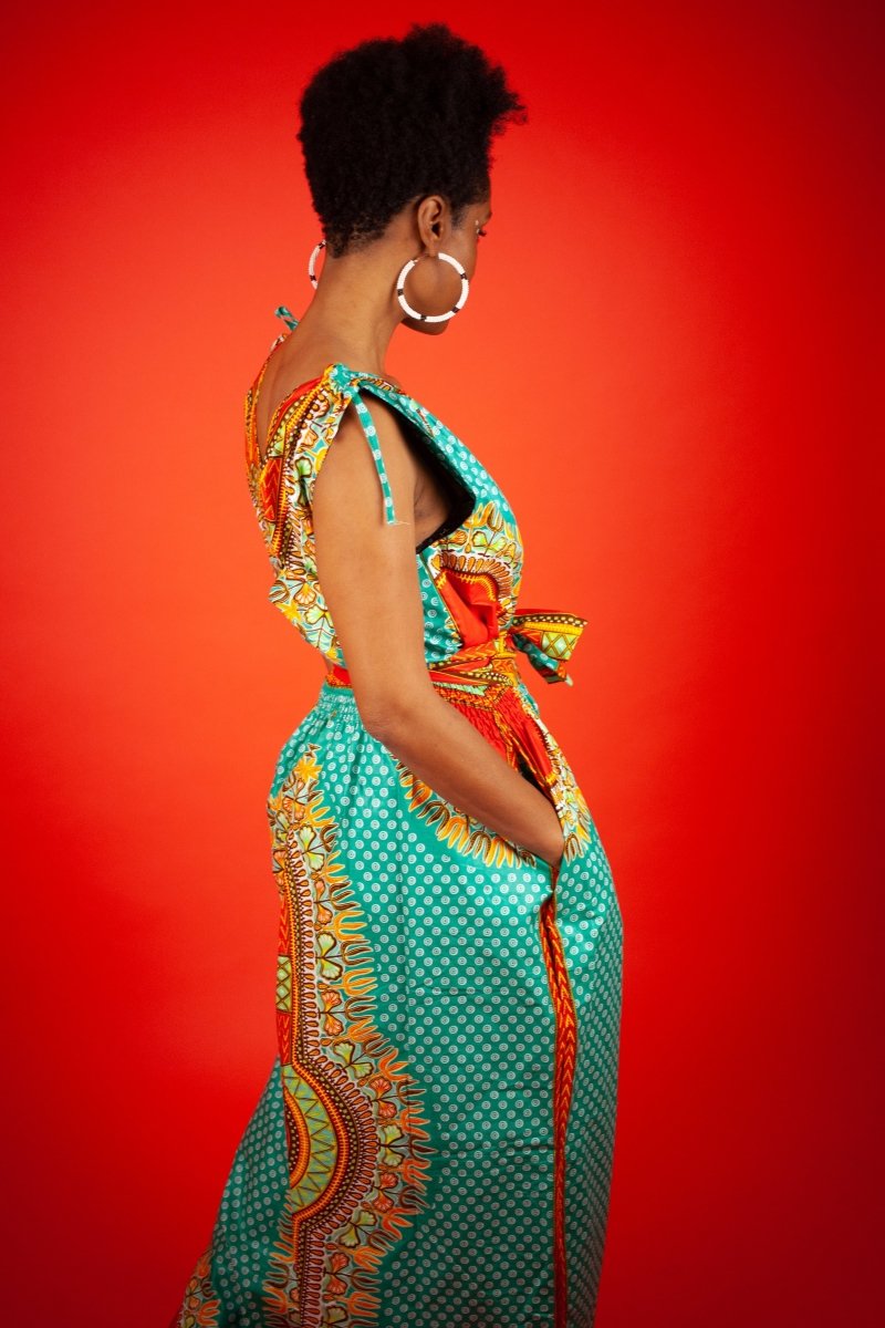Dashiki Dress In Turquoise Print - Continent Clothing 