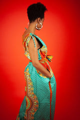 Dashiki Dress In Turquoise Print - Continent Clothing 