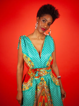 Dashiki Dress In Turquoise Print