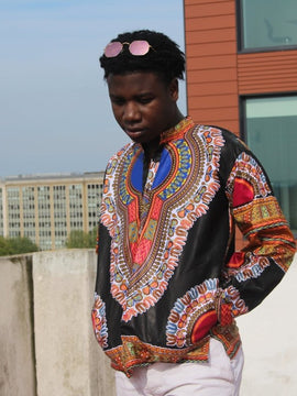 Dashiki Shirt in Black Print - Festival Shirt