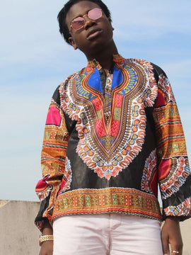 Dashiki Shirt in Black Print - Festival Shirt