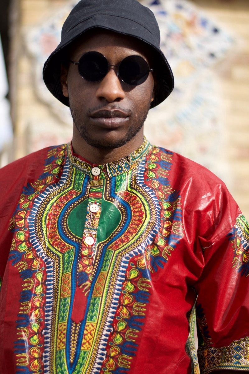 Dashiki Shirt in Red Print - Festival Shirt - Continent Clothing 