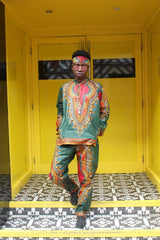 Dashiki Trousers in Green African Print - Festival Clothing - Continent Clothing 