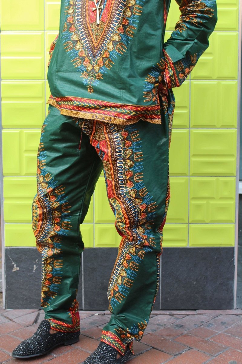 Dashiki Trousers in Green African Print - Festival Clothing - Continent Clothing 