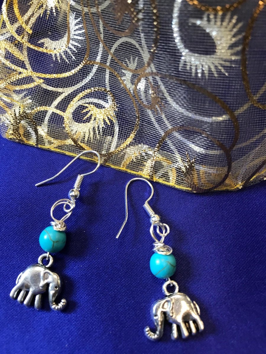 Elephant Earrings With Turquoise Crystal - Continent Clothing 