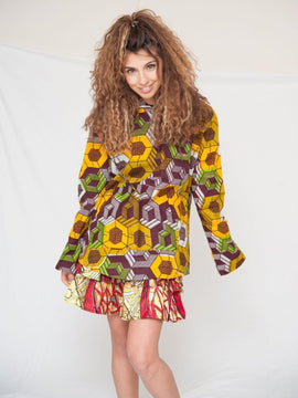Ethical Clothing - African Print Hoodie in Yellow
