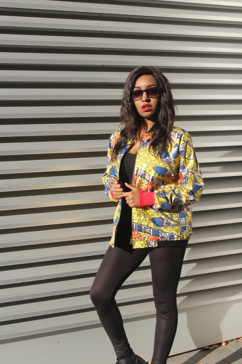 Festival Bomber Jacket in Gold African Print - Continent Clothing 