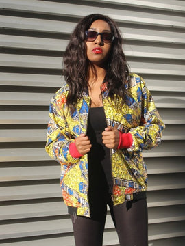 Festival Bomber Jacket in Gold African Print