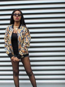 Festival Bomber Jacket in Gold Blue Ankara