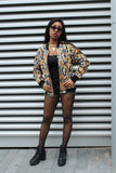 Festival Bomber Jacket in Gold Blue Ankara - Continent Clothing 