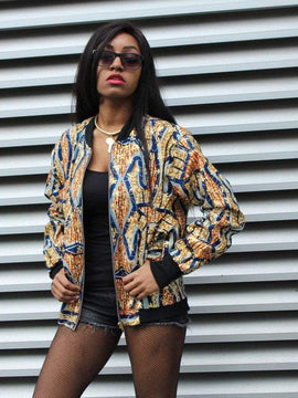 Festival Bomber Jacket in Gold Blue Ankara