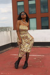 Festival Dress in Orange Gold Ankara Print - Tribal Dress - Continent Clothing 