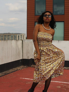 Festival Dress in Orange Gold Ankara Print - Tribal Dress