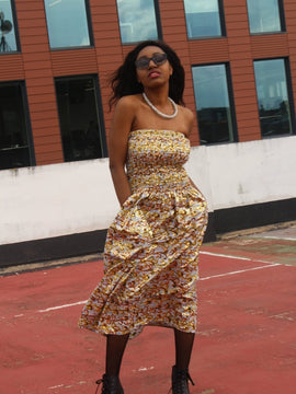 Festival Dress in Orange Gold Ankara Print - Tribal Dress