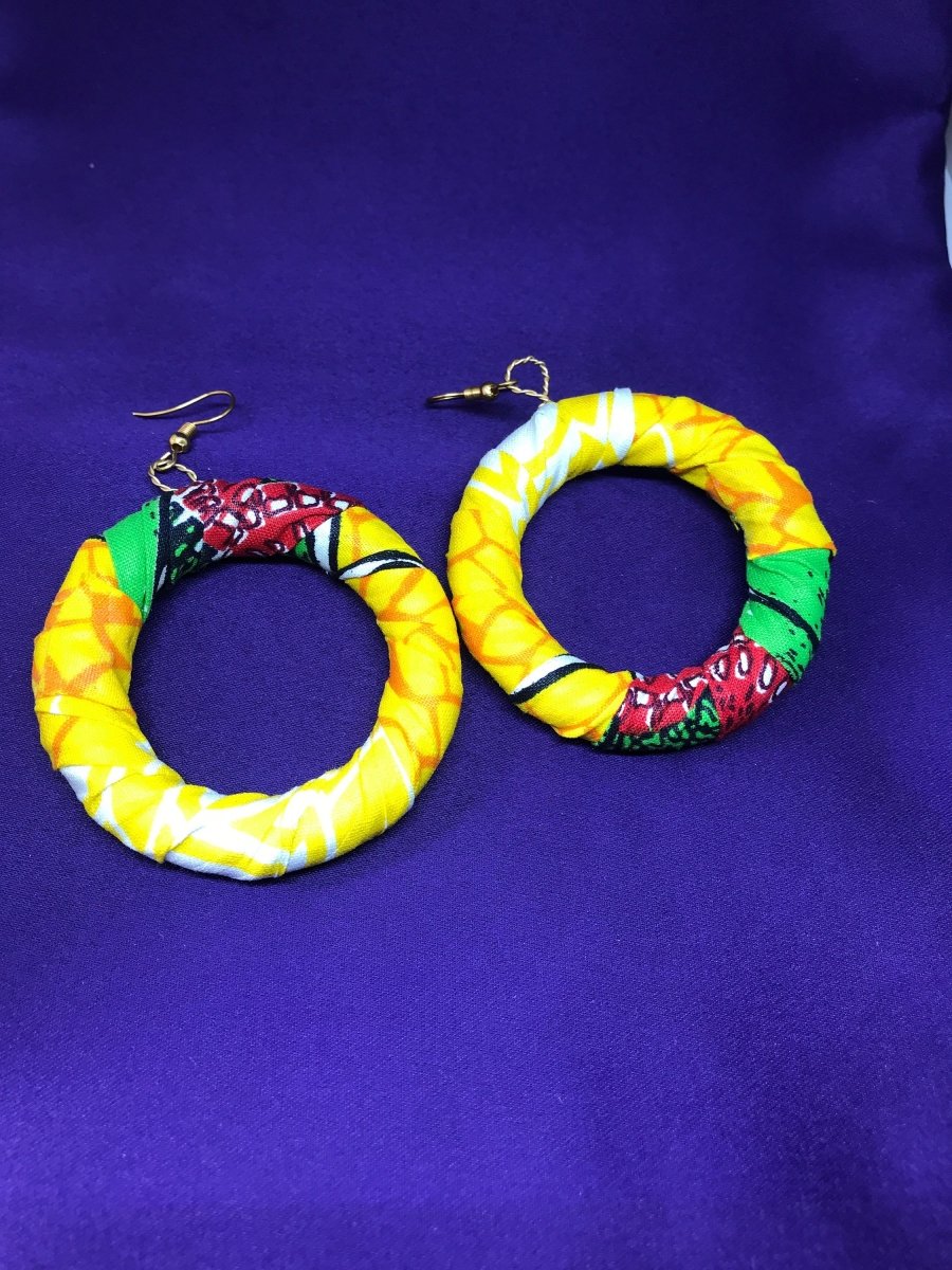 Hippie Earrings in Yellow Print - Zeros waste - Continent Clothing 