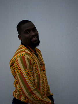 Chaqueta bomber Kente con estampado africano naranja