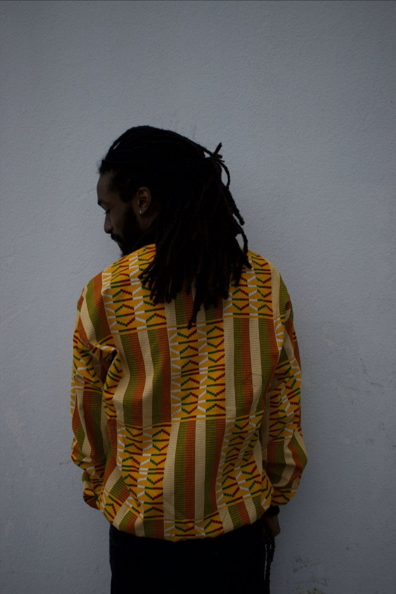 Kente Bomber Jacket in Orange African Print - Continent Clothing 