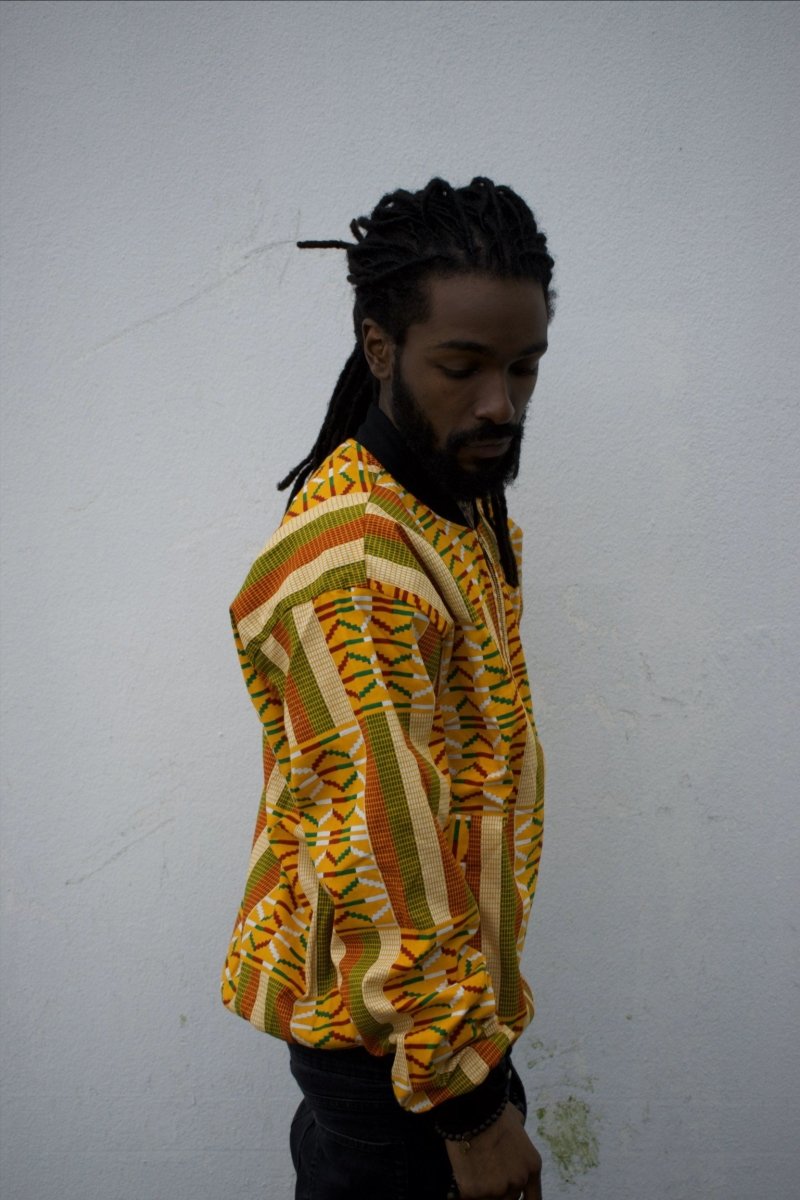 Kente Bomber Jacket in Orange African Print - Continent Clothing 