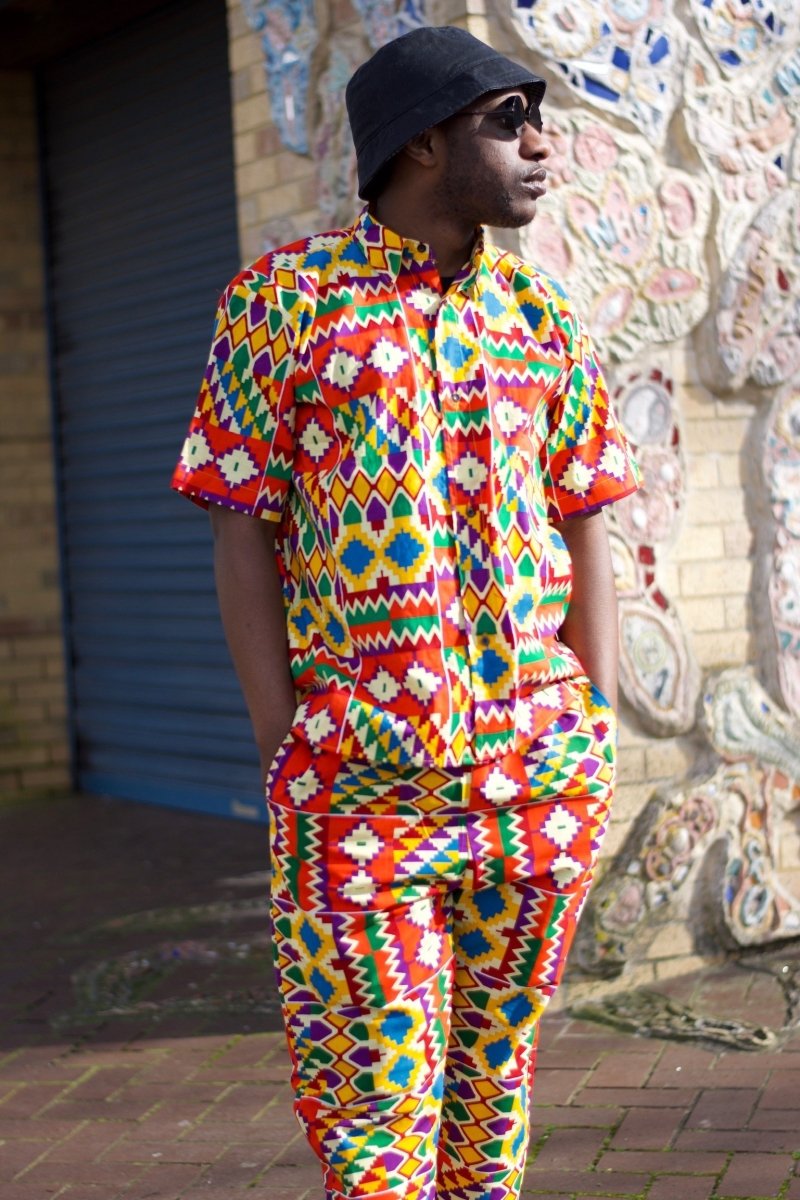 Kente Shirt in Orange Print - Festival Shirt - Continent Clothing 