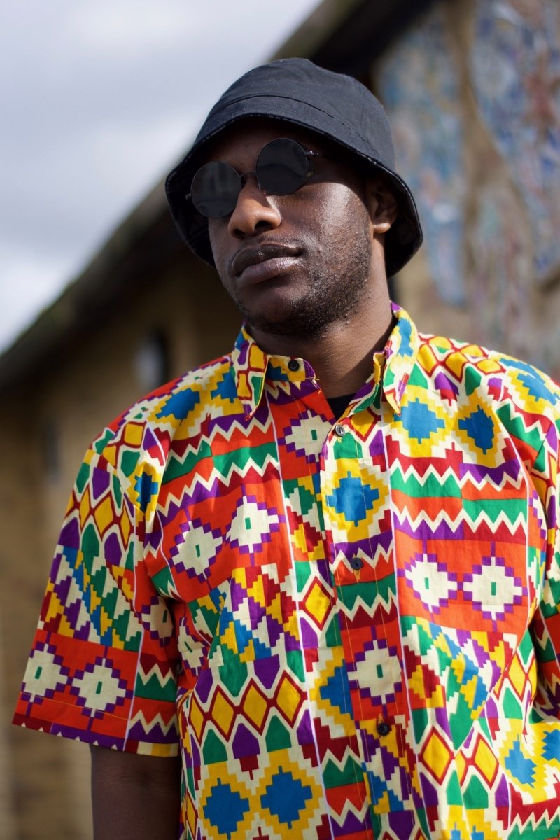 Kente Shirt in Orange Print - Festival Shirt - Continent Clothing 