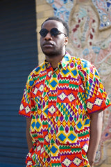 Kente Shirt in Orange Print - Festival Shirt - Continent Clothing 