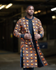 Kente Trench Coat in Orange Print - Continent Clothing 