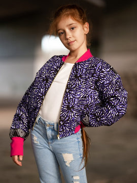 Kids African Bomber Jacket In Chilled Purple