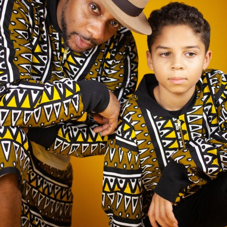 Giacca da bombardiere africana in bella stampa Brown Kente